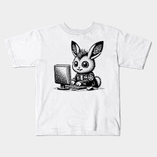 Punk Rock Goth Bunny on Computer Vintage Style Kids T-Shirt